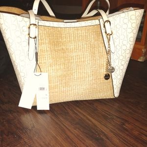 Calvin Klein purse white black and tan